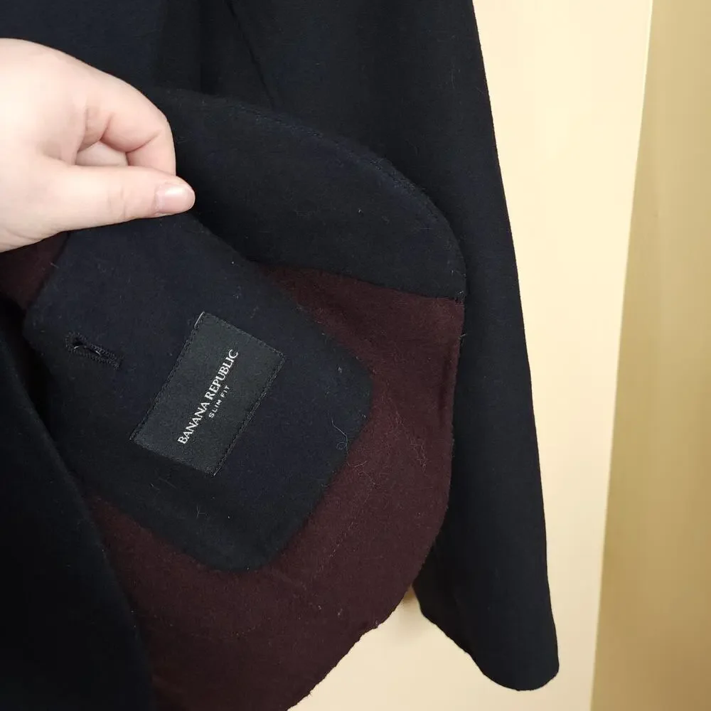 Banana Republic Wool Blend Slim Fit Sweater Blazer in Black Size 44L